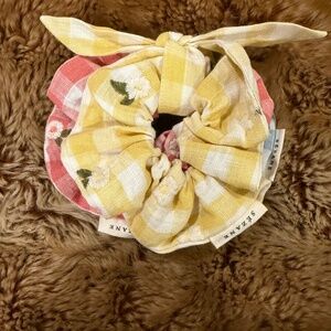 Sezane Trio Of Hair Scrunchies Blue, Straw Yellow And Pink Gingham - Size TU